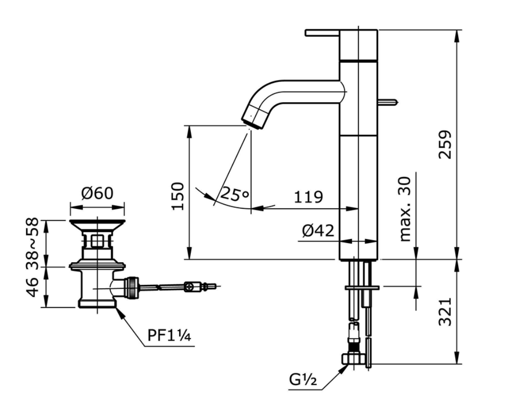 Bản vẽ kỹ thuật vòi lavabo TOTO TX116LEV4N