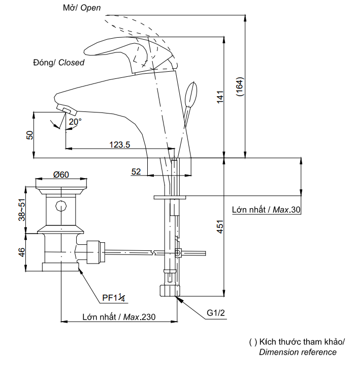 Bản vẽ kỹ thuật vòi chậu lavabo TOTO TX115LFBR