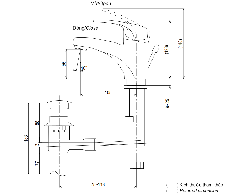 Bản vẽ kỹ thuật vòi lavabo TOTO TS561A