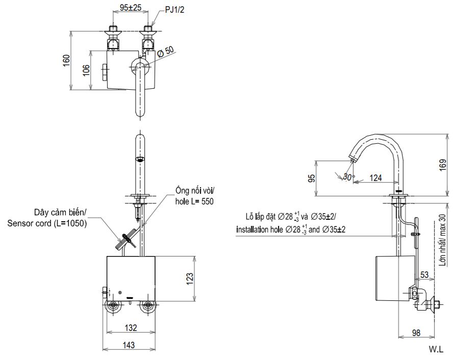 Bản vẽ kỹ thuật vòi TOTO TENA22AW+TVLF405