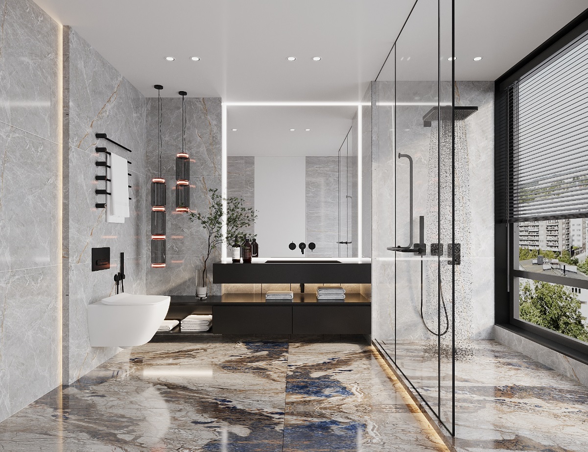 Ứng dụng gạch ốp lát khổ lớn 80x160 Hamilton Grey Ứng dụng gạch ốp lát khổ lớn 80x160 Hamilton Grey