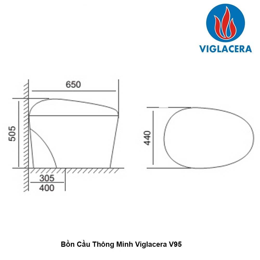 Bản vẻ kỹ thuật bồn cầu thông minh Viglacera V95